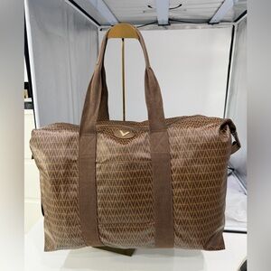 Vintage Mario Valentino XL V Monogram Weekender Travel Tote Brown